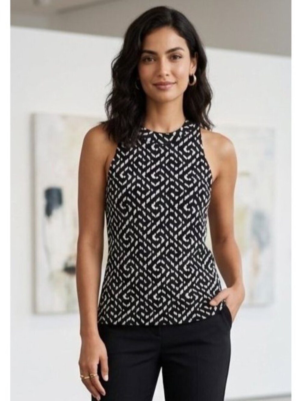 Women's - White House Black Market Geometric Sleeveless Blouse, Size Small